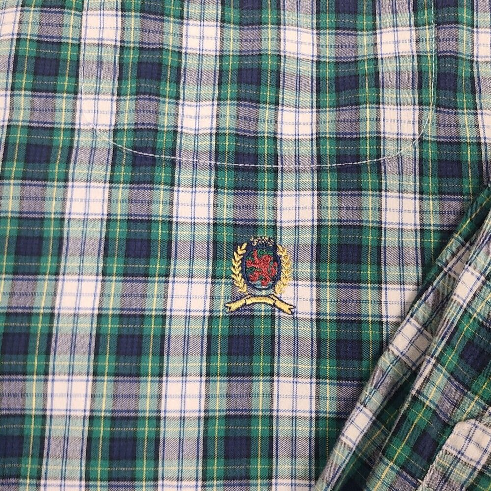 Tommy Hilfiger Button Up Shirt Adult X-Large Green White Long Sleeve Mens - Picture 2 of 6